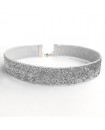 Collier choker large ras du cou velours à paillettes argenté