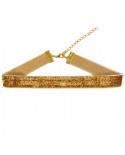 Collier choker large ras du cou velours à paillettes doré