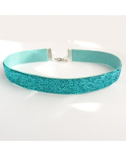 Choker à paillettes bleu turquoise, collier en velours brillant