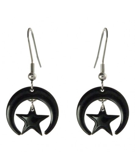 boucles d'oreilles étoile noire et croissant de lune