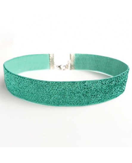 Choker à paillettes bleu turquoise, collier en velours brillant