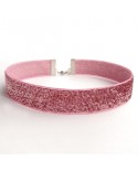 Choker large rose à paillettes, collier en velours brillant