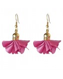 Boucles d'oreilles pompons rose fuchsia en satin