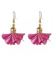 Boucles d'oreilles pompons rose fuchsia en satin