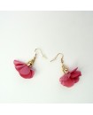 Boucles d'oreilles pompons rose fuchsia en satin