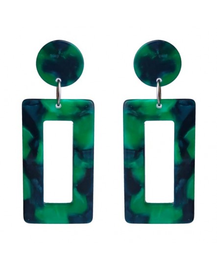 Boucles d'oreilles géométriques puces clous d'oreilles rétro vertes et noires rectangle marbré