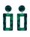Boucles d'oreilles géométriques puces clous d'oreilles rétro vertes et noires rectangle marbré