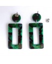 Boucles d'oreilles géométriques puces clous d'oreilles rétro vertes et noires rectangle marbré