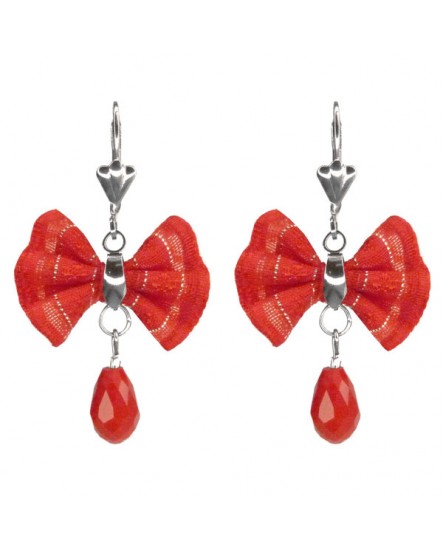 Boucles d'oreilles dormeuses noeud papillon rouge