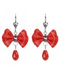 Boucles d'oreilles élégantes : Noeud papillon, goutte rouge vif
