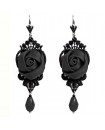 Boucles d'oreilles en dentelle noire, avec des fleurs et des gouttes noires
