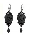 Boucles d'oreilles en dentelle noire, avec des fleurs et des gouttes noires