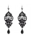 Boucles d'oreilles en dentelle noire, avec des fleurs et des gouttes noires