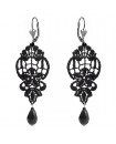 Boucles d'oreilles en dentelle noire, avec des fleurs et des gouttes noires