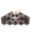 Collier délicat dentelle florale noire et doré - ras de cou femme style rétro