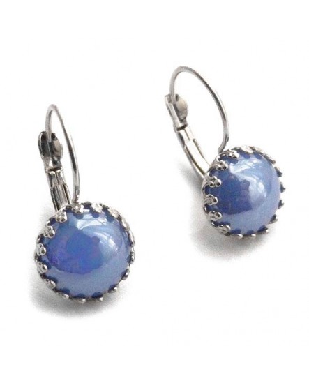 Boucles d'oreilles dormeuses rétro cabochon bleu clair nacré - attaches argentées ou bronze