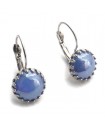 Boucles d'oreilles dormeuses rétro cabochon bleu clair nacré - attaches argentées ou bronze