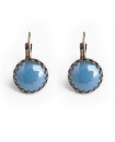 Boucles d'oreilles dormeuses rétro cabochon bleu clair nacré - attaches argentées ou bronze