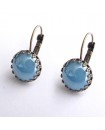 Boucles d'oreilles dormeuses rétro cabochon bleu clair nacré - attaches argentées ou bronze
