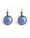 Boucles d'oreilles dormeuses rétro cabochon bleu clair nacré - attaches argentées ou bronze