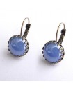Boucles d'oreilles dormeuses rétro cabochon bleu clair nacré - attaches argentées ou bronze