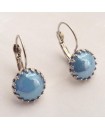 Boucles d'oreilles dormeuses rétro cabochon bleu clair nacré - attaches argentées ou bronze