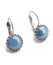 Boucles d'oreilles dormeuses rétro cabochon bleu clair nacré - attaches argentées ou bronze