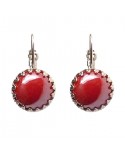 Boucles d'oreilles dormeuses rétro cabochon rouge - attaches argentées ou bronze