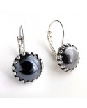 Boucles d'oreilles dormeuses rétro cabochon gris anthracite
