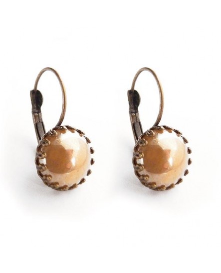 Boucles d'oreilles dormeuses rétro cabochon gris anthracite