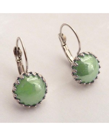 Boucles d'oreilles dormeuses rétro cabochon rouge - attaches argentées ou bronze