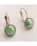 Boucles d'oreilles dormeuses vertes rétro à cabochon - attaches argentées ou bronze