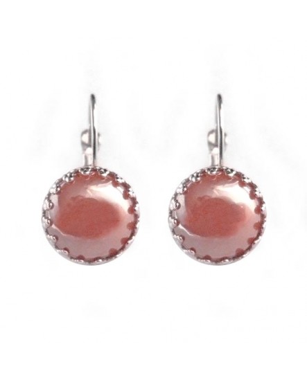 Boucles d'oreilles dormeuses rétro cabochon beige - attaches argentées ou bronze