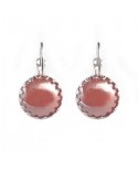 Boucles d'oreilles cabochon rose dormeuses argentées