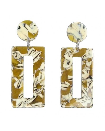 Boucles d'oreilles géométriques puces clous d'oreilles rétro vertes et noires rectangle marbré