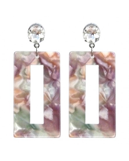 Boucles d'oreilles géométriques puces clous d'oreilles rétro vertes et noires rectangle marbré