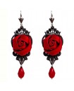 Boucles d'oreilles en dentelle noire, avec des fleurs et des gouttes noires