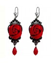Boucles d'oreilles en dentelle noire, avec des fleurs et des gouttes noires