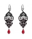 Boucles d'oreilles en dentelle noire, avec des fleurs et des gouttes noires