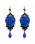 Boucles d'oreilles à fleurs - bleu et noir