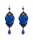 Boucles d'oreilles en dentelle noire, avec des fleurs et des gouttes noires
