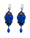 Boucles d'oreilles en dentelle noire, avec des fleurs et des gouttes noires