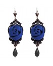 Boucles d'oreilles en dentelle noire, avec des fleurs et des gouttes noires
