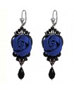 Boucles d'oreilles en dentelle noire, avec des fleurs et des gouttes noires