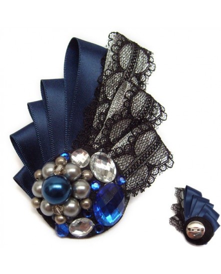 Rubans et Dentelle Bleu et Noir (Broche)