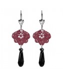 Boucles d'oreilles fleurs rouge bordeaux et noires