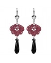 Boucles d'oreilles en dentelle noire, avec des fleurs et des gouttes noires