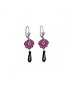 Boucles d'oreilles en dentelle noire, avec des fleurs et des gouttes noires