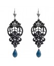Boucles d'oreilles en dentelle noire, avec des fleurs et des gouttes noires