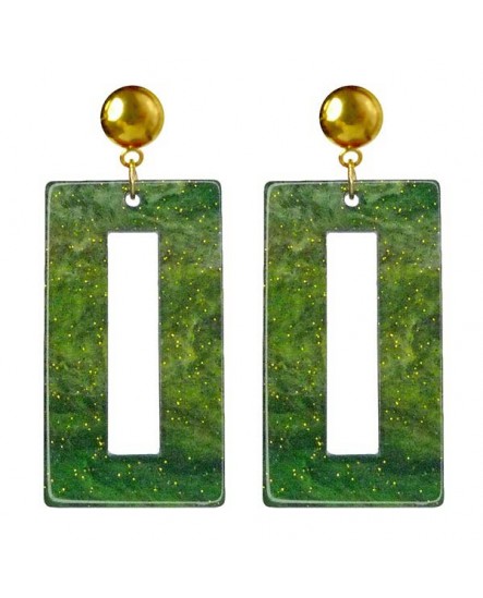 Boucles d'oreilles géométriques puces clous d'oreilles rétro vertes et noires rectangle marbré